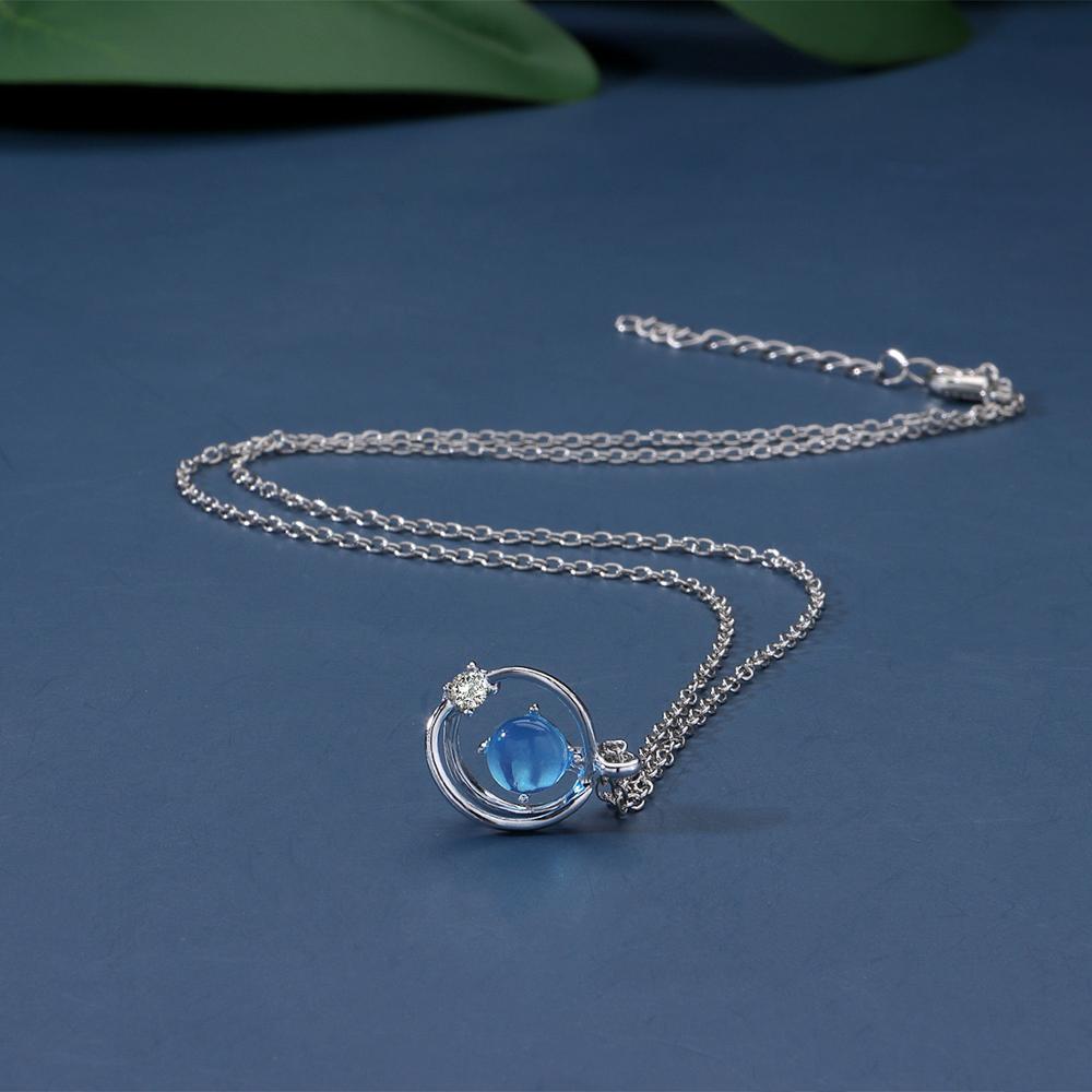 Frauen Halskette Multi Layered Mond Silber Farbe Halskette Blau Kristall Schmuck Geburtstag Party halskette für frauen