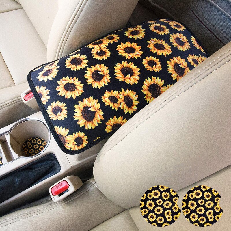 Sunflower Armrest Cover Pad For Car Universal Comfort Center Console Car Armrest Cushion Stylish Armrest Cover Auto Accessories