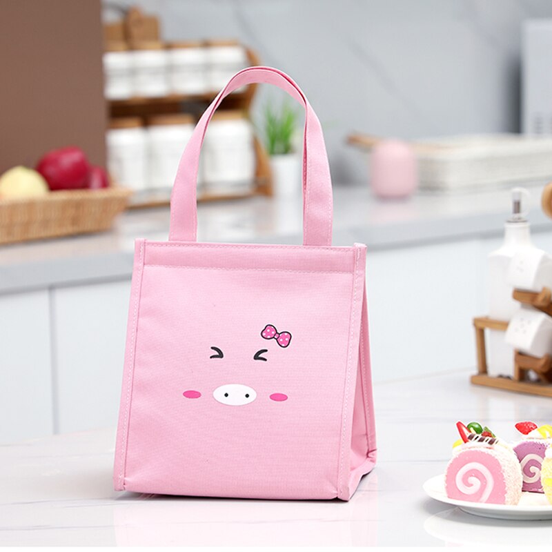 Brivilas cute ping lunch bag cartoon animal velcro cooler bags portable waterproof picnic food thermal box funny kids: pink