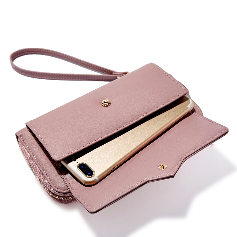 Stor kapacitet kvinnor pu läder plånböcker hona lång dragkedja & hasp plånböcker armband telefon plånbok korthållare clutch carteras
