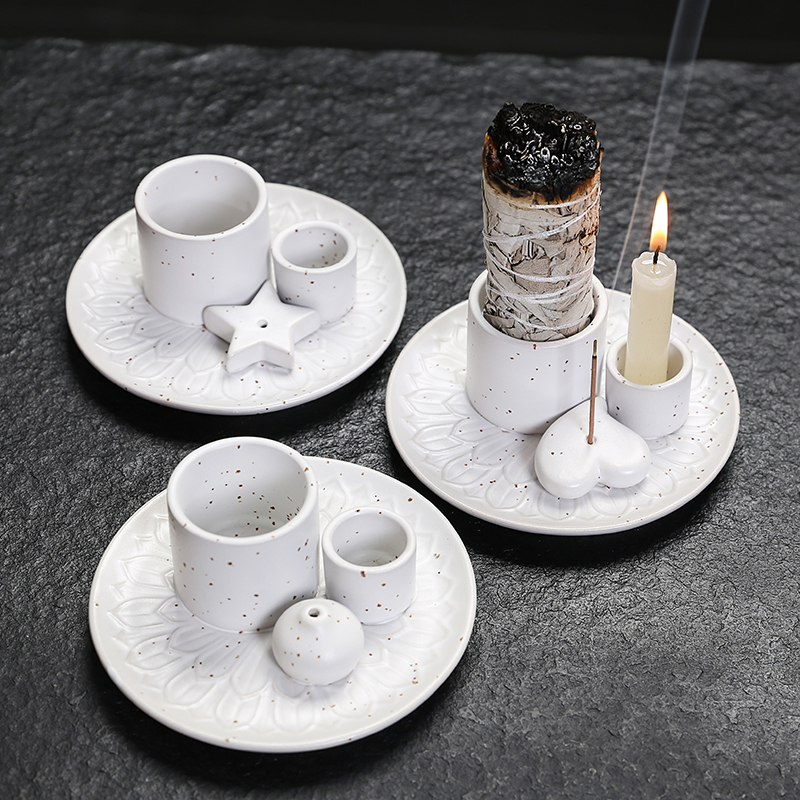 1Pcs Ceramic Incense Burner Holder Multifunctional 4-in-1 for Palo Santo Sage Sticks Candles & Crystals Ideal for Christmas
