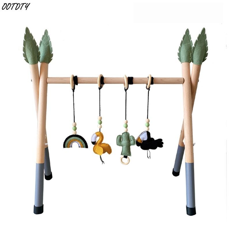 Baby Fitness Rack Nursery Sensory Ring-pull Toy Infant Room Toddler Room Decor: Green and grey