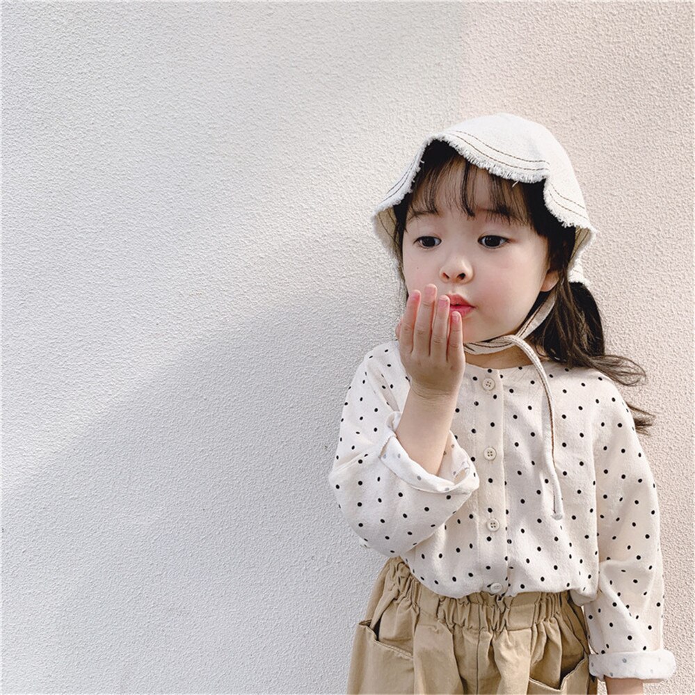 Koreaanse stijl schattige stippen enkelrijs shirts voor meisjes katoen 2 kleuren casual shirt kleding  aa4625