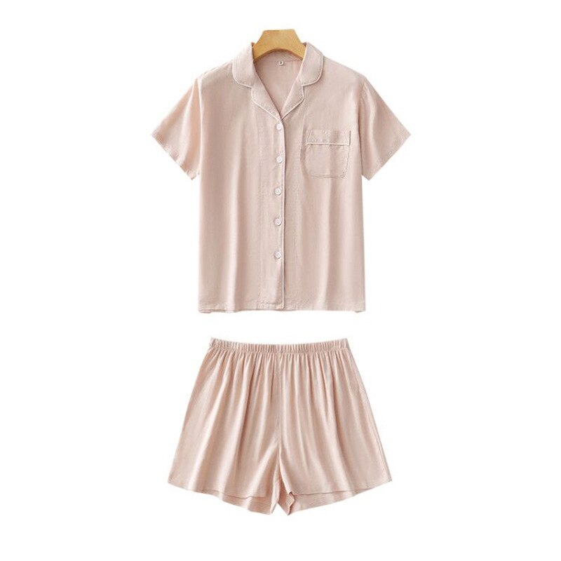 Pajamas For Women Summer Short Sleeves +Shorts Sets Solid Home Clothes Sleepwear Pyjama