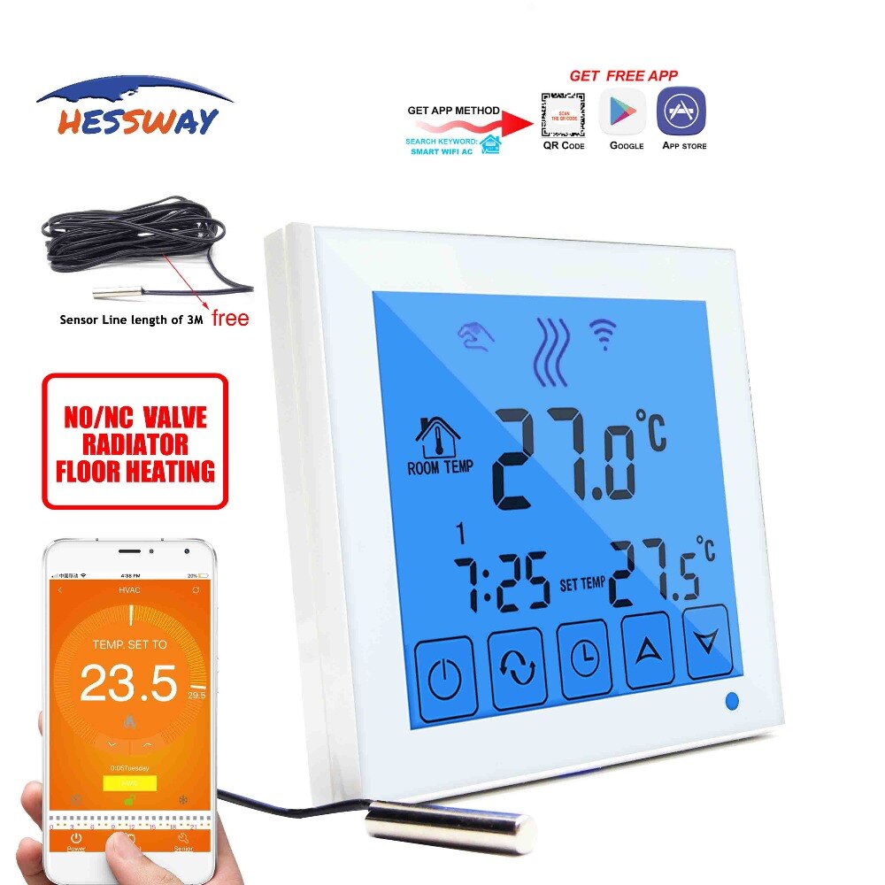 HESSWAY Dual sensor water verwarming radiator wifi thermostaat temperatuur controller voor voice interactie