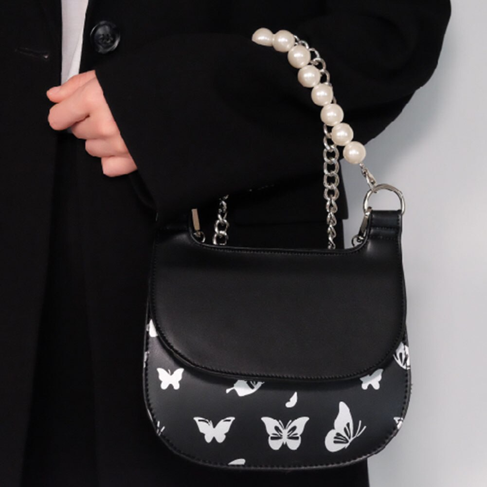 Doratasia venda quente estoque na moda senhora borboleta gótico elegante festa cadeias pérolas miçangas casual crossbody feminino schoulder sacos: Black
