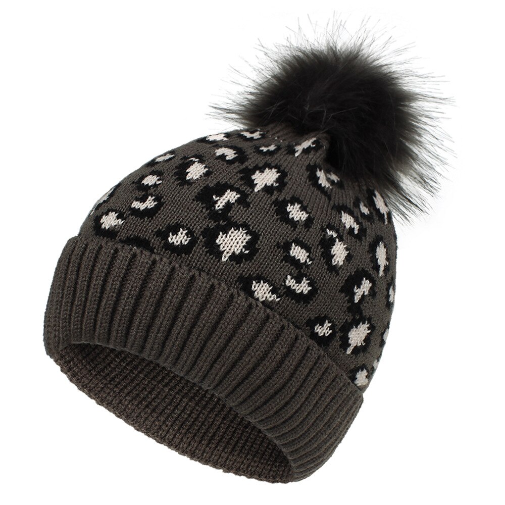 Gebreide luipaard mutsen dames pompon pompom wintermuts met pompon muts pompons voor muts imitatiebont casual warme gebreide muts muts