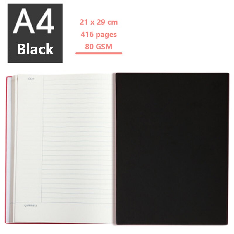 Libretas Zeszyt Large Thicken A4 Notebook 416 Pages Lined Format Daily Writing Planner School Homework Business Memopad Cuaderno: A4 Black