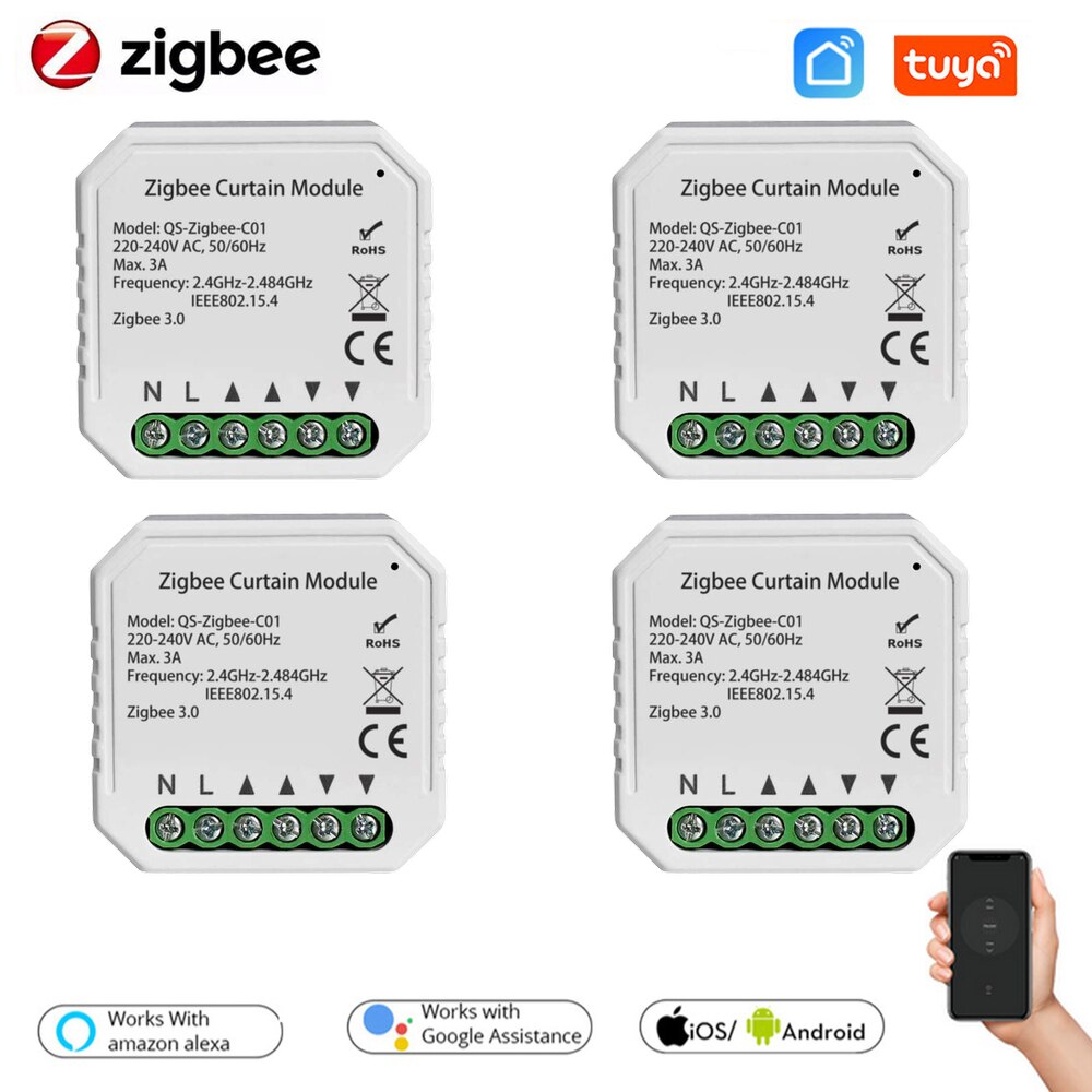 WiFi Smart Curtain Switch Module Roller Blinds Shutter Motor by Smart Life Tuya APP Remote Control Work with Alexa Google Home: ZigBee Version 4pc