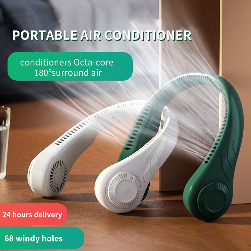 Mini ventilador de cuello portátil sin aspas, aire acondicionado recargable por USB, sin hojas, silencioso, para deportes al aire libre