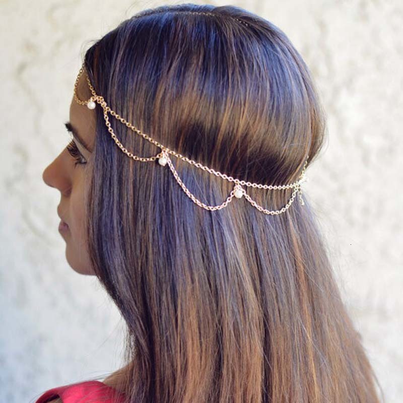 mariée mariage cheveux Bijoux accessoires pour femmes indien Boho Imitation perles tête chaîne casque Bijoux Femme
