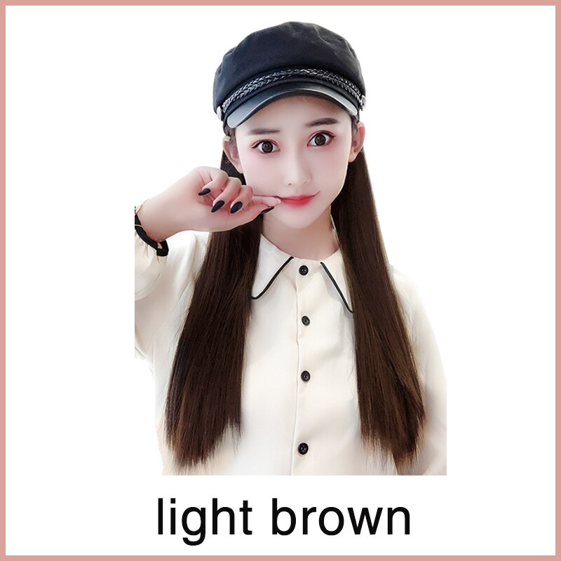 MUMUPI-Peluca de sombrero extensible para mujer, gorro de marinero sintético liso con cabello largo, peluca integrada, extensión de cabello adecuado para: T4/27/30