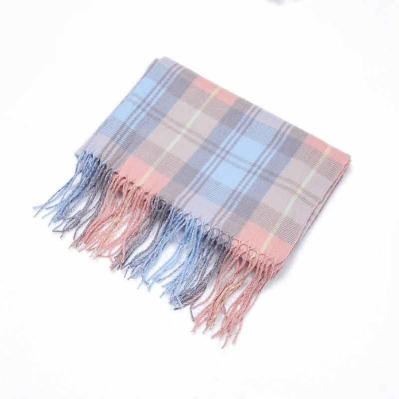 Winter Cashmere Plaid Double Fringe Scarf Women's Warm Blue Shawl: 12