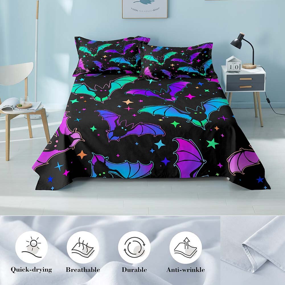 Colorful Bat Flat Sheet 3D Digital Print Brushed Microfiber Постельное белье Bedspreads Breathable Bedding Sheets Flat Bed Sheet