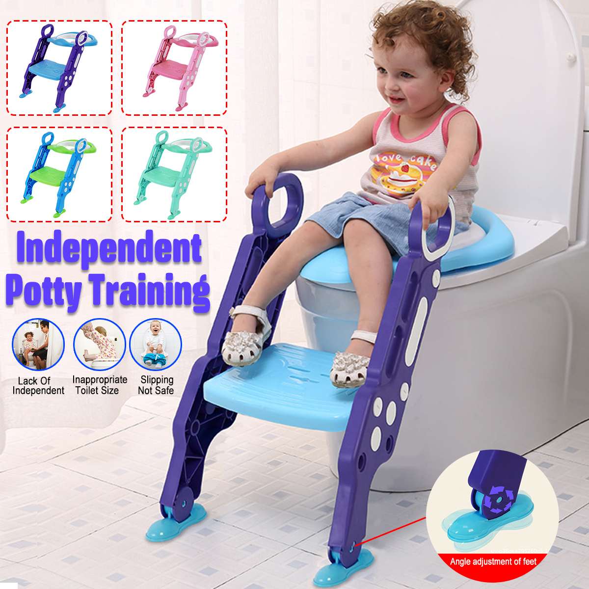 Baby Potty Toilet Training Seat With Stairs Folding Adjustable Toddlers WC Urinal Boys Girls Safe Soft Cushion Safety Chair