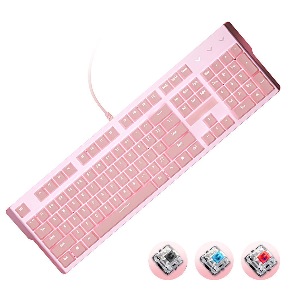 Cute Pink Gaming Mechanical keyboard Wired computer Keyboard 104key USB Interface White Backlight Suitable for Gamers PC Laptops: Blue Switch