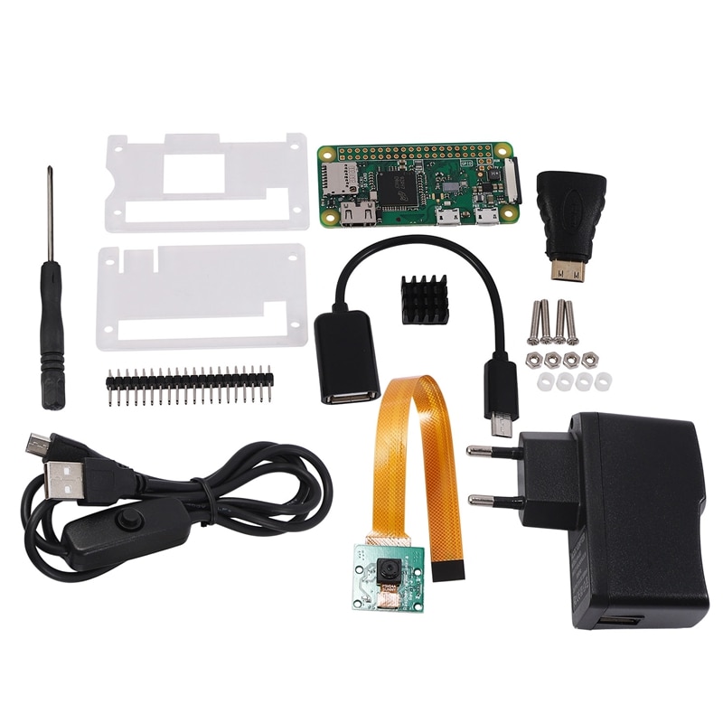 Suitable for Raspberry Pi Zero W Kit 5MP Camera RPI Zero W Case Heat Sink Power Adapter Adapter Kit Mini HDMI-EU Plug: Default Title