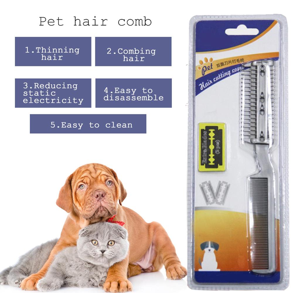 Manual Hair Razor with Comb for Pet Dual-end Hair Trimmer Styler Hair Cutting Comb for Dogs Cats, with 2 Blades