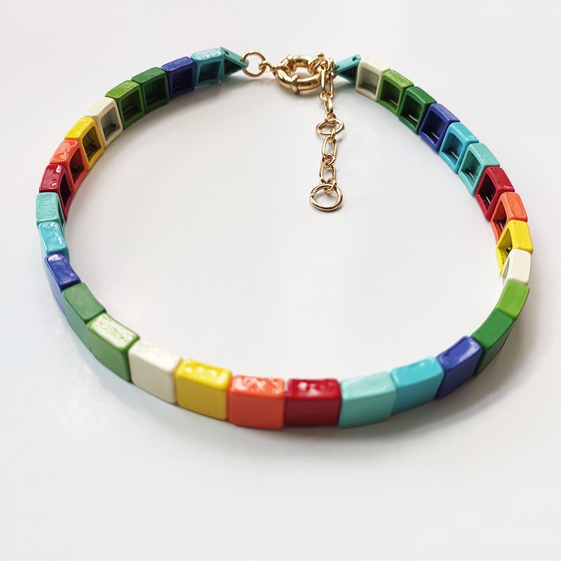 Bohemian Necklace Handmade Friendship Knit Weaving Stackable Enamel Rainbow Tile Necklace Street Photography Necklace: necklace 10