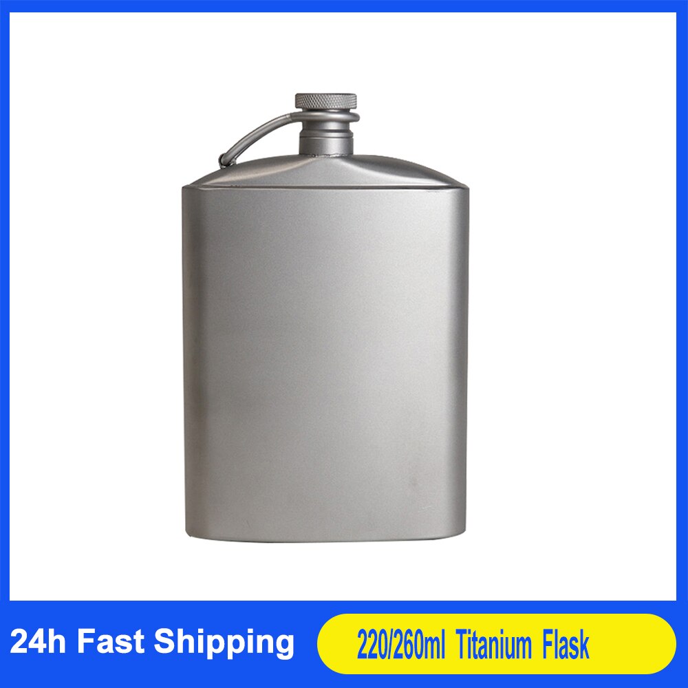 Petaca de titanio con tapón de rosca, botella plana de hidratación ultraligera, para senderismo al aire libre, 220/260ml