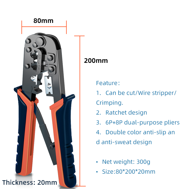 RJ45 Crimping Tool Ethernet Modular Connectors Crimper，6P/RJ11/RJ12，8P/RJ45 Crimp，Cut and Strip，For Cat5 Cat5e Cat6 Connectors
