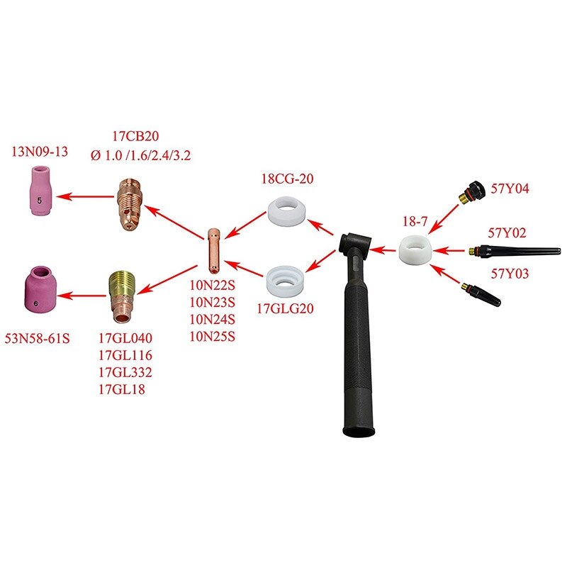 TIG Stubby Gas Lens Collet Body 17GL332 12 13/16inch TIG Gas Lens Insulator for SR WP 17 18 26 TIG Welding Torch 9Pcs CNIM