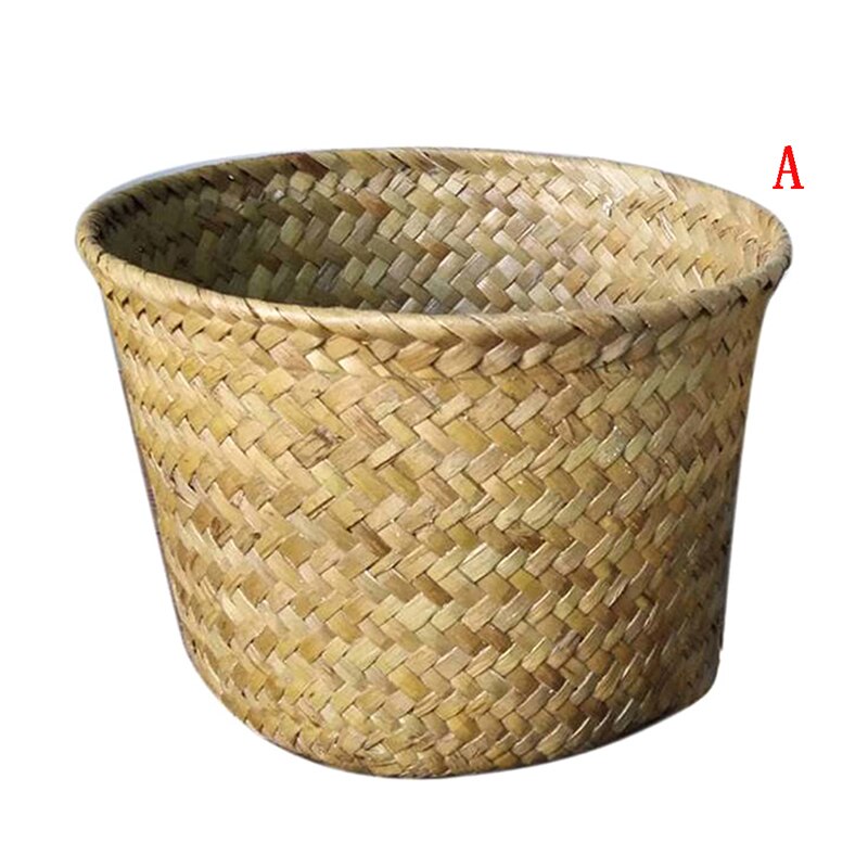 Foldable Handmade Bamboo Storage Basket Laundry Straw Patchwork Wicker Rattan Seagrass Belly Garden Flower Pot Planter Baskets: A