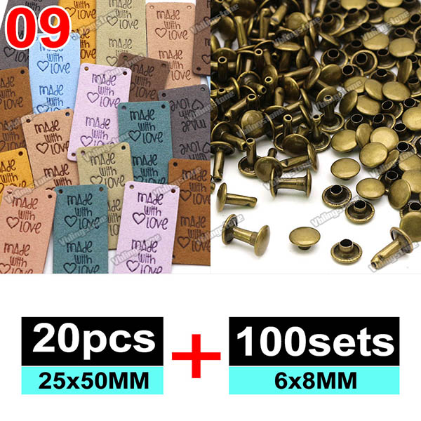 Zestawy etykiet skórzanych Ręcznie robione etykiety na ubrania Wytłaczane etykiety z metalowymi nitami z podwójną nasadką 6x8MM Akcesoria robić szycia: Metalowy pistolet