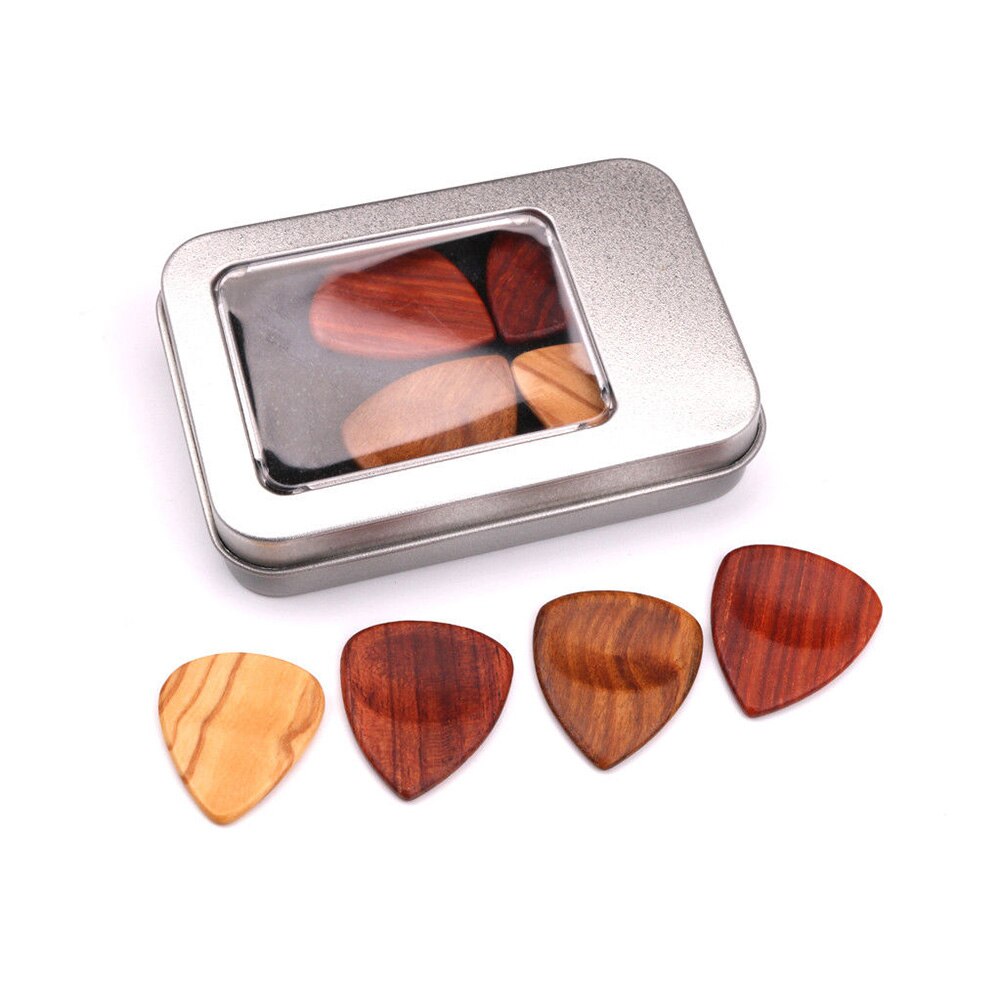 Guitar picks 1 æske træ plektre picks med opbevaringskasse guitar bas banjo plekter mediator tilbehør til musikinstrumenter