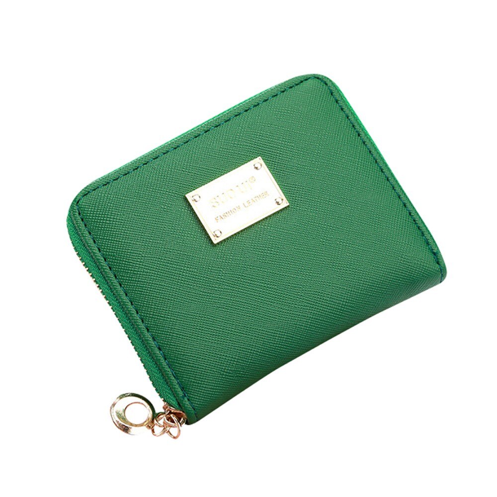 Cartera pequeña de cuero con cremallera para mujer, monedero pequeño con cremallera, bolso de mano, monedero de cuero para mujer, billetera pequeña # P30: green