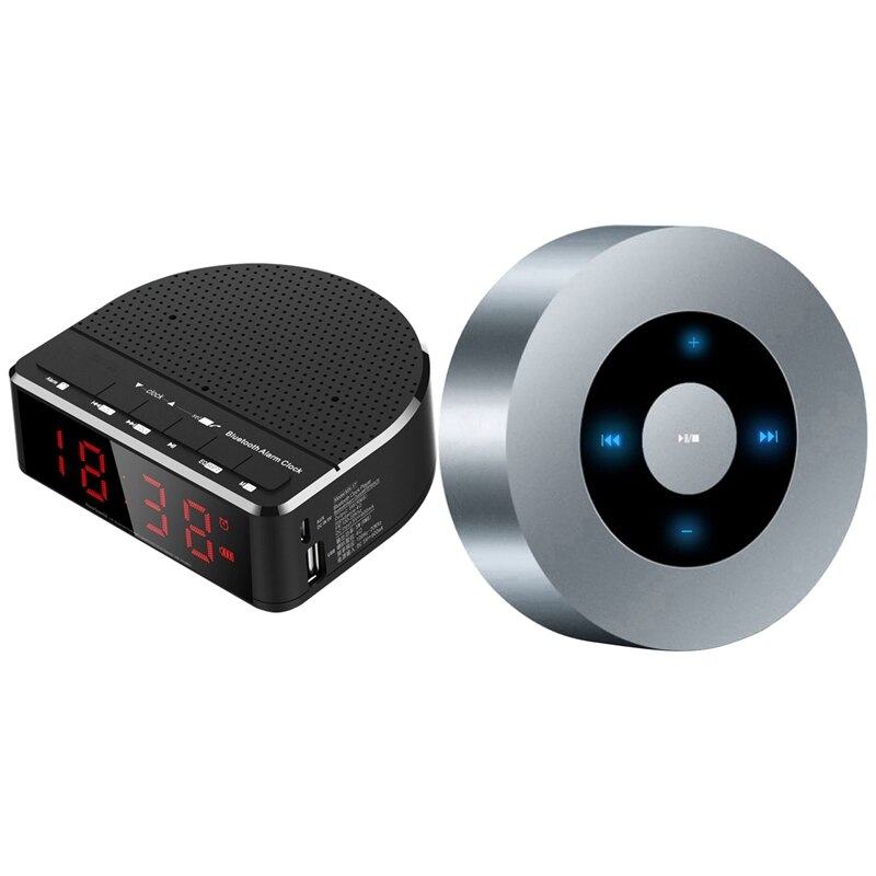 Digital Alarm Clock Radio with Bluetooth Speaker,Red Digit Display with LED Contact Bluetooth Speaker: Default Title