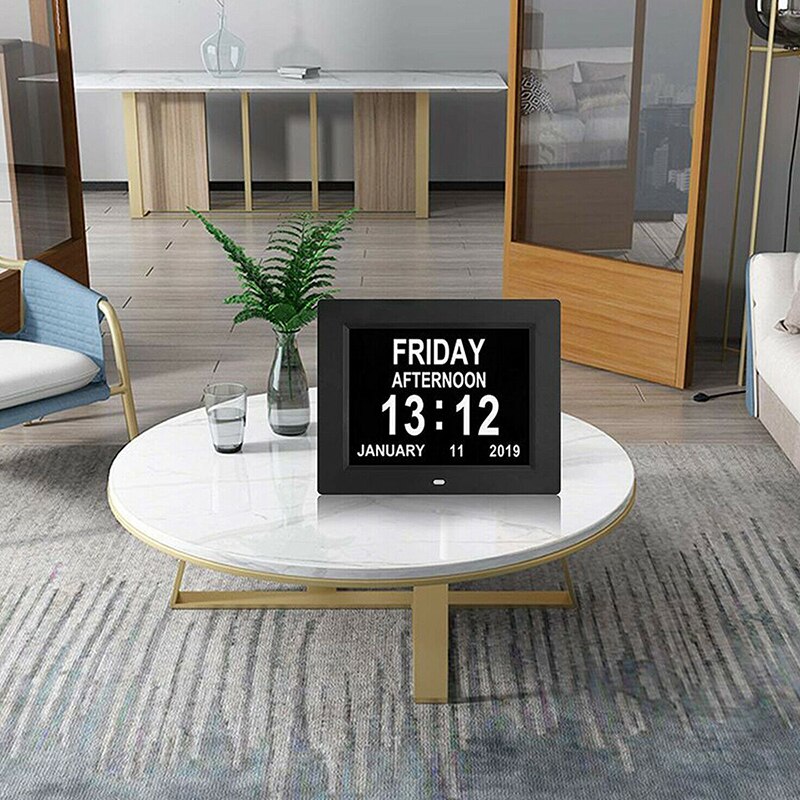 7 " Digital Day Clock LED Calendar Day/Week/Month/Year Electronic Alarm Clock for Impaired Vision People Home Decor