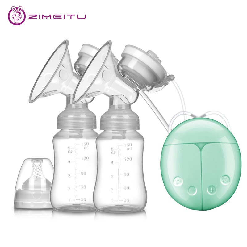 Zimeitu Dubbele Elektrische Borstkolven Krachtige Tepel Zuig Usb Elektrische Borstkolf Met Baby Melk Fles Koude Warmte Pad Nippl: green