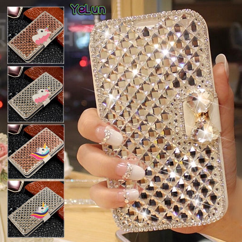 Funda de cuero con tapa para OPPO Reno 4F/Reno4 SE/4 Lite Reno, cristal de lujo brillante 3D, lazo de diamantes de imitación, unicornio de diamantes