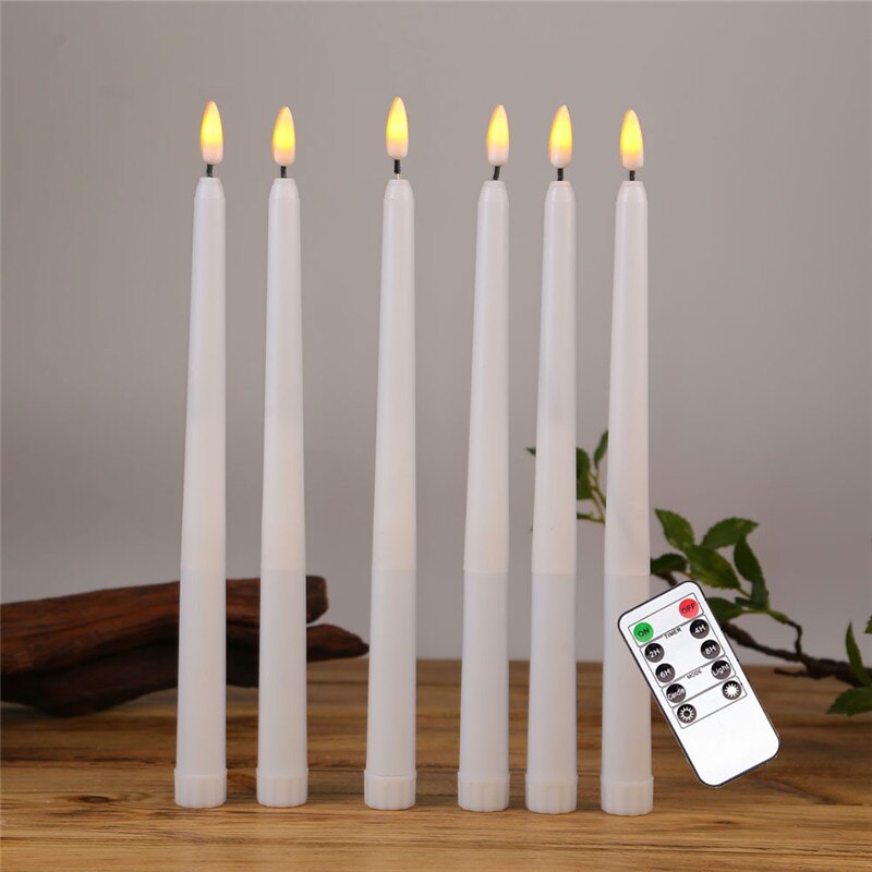 Pack of 6 Remote or not Remote Control Yellow Light Long Plastic Taper Candles,Not wax material 28 cm Remote Flameless Candles: yellow remote B