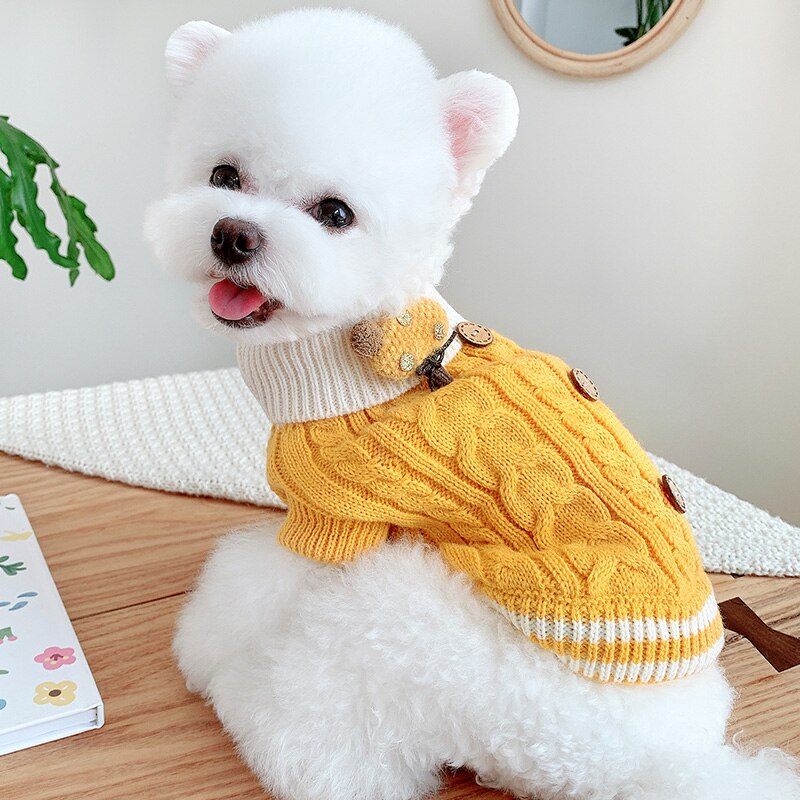 Winter Hund Pullover Hund Kleidung für Kleine Hunde Katze Welpen Kleidung Stricken Bekleidung Yorkshire Bichon Schnauzer Pet Kostüme Outfit: Yellow / M
