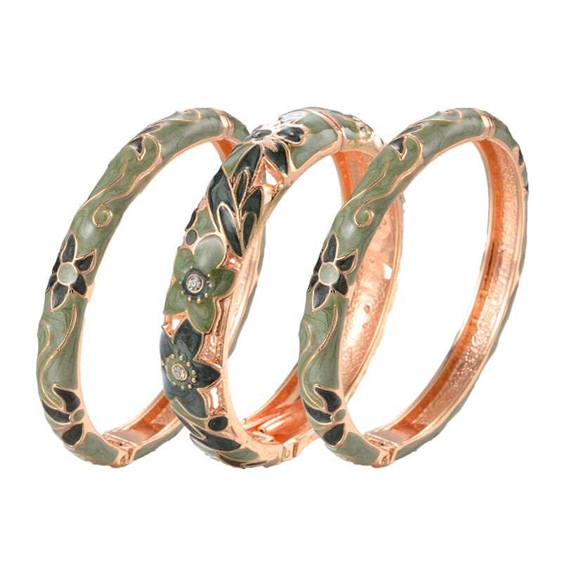 3 Pcs Set Cloisonne Bangles Voor Vrouwen Sieraden Lady Girl Vrouwen Hand Armbanden Enamel Bangle Indische Stijl: green set 2