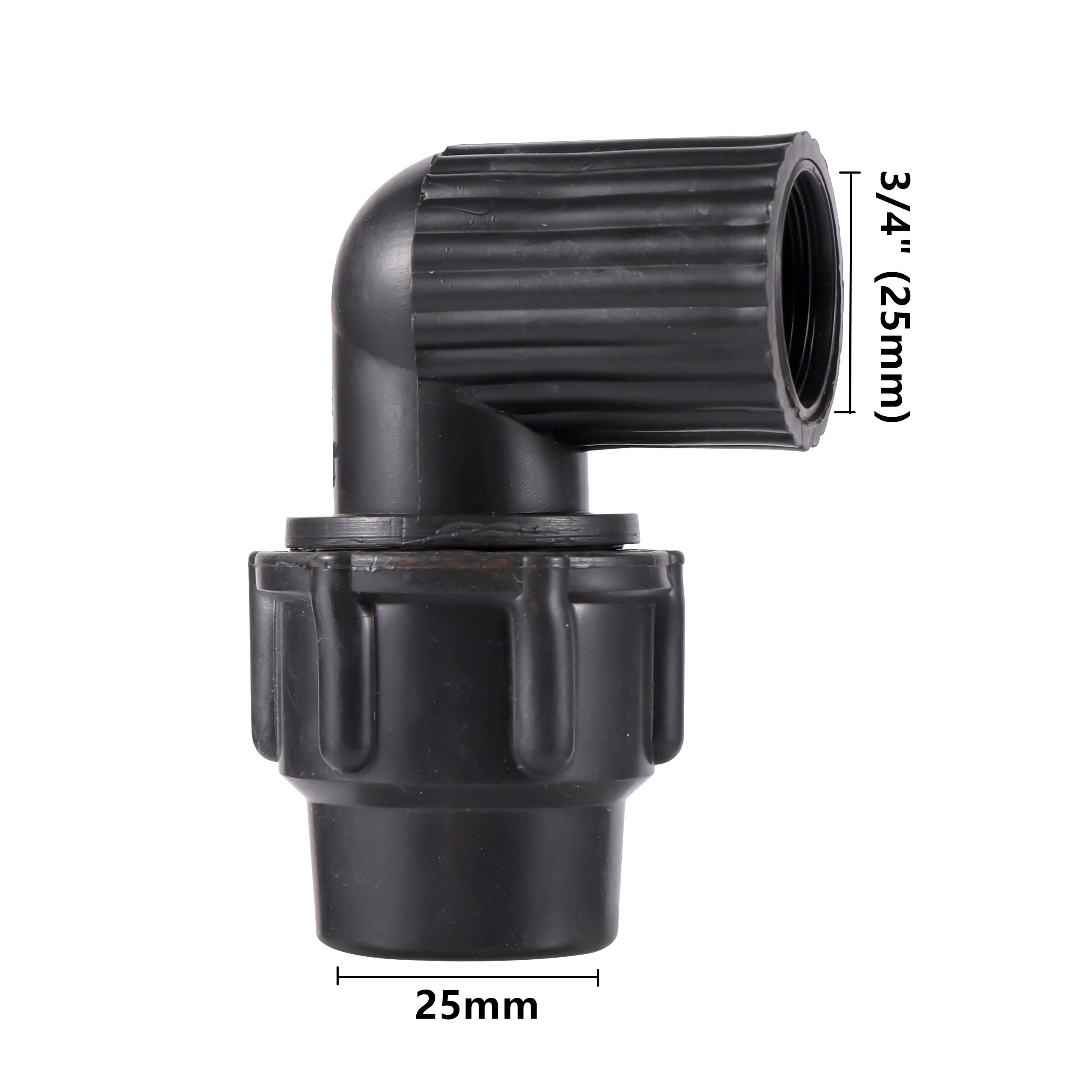 1/2" 3/4" 1" Female Male Thread to 20/25/32mm 90 Degree Reducing Elbow Water Connector Black PE Pipe PVC Tube Connection Joint: 3I4 to 25mm