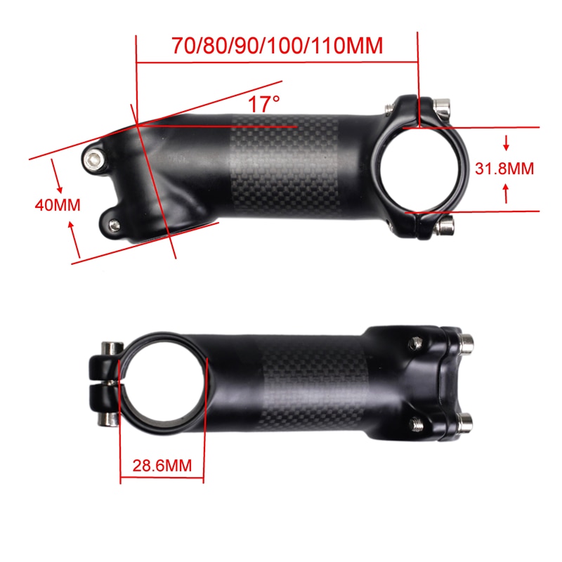 Bicycle integrated stem carbon + alloy 17 degree MTB road bike stem 70/80/90/100/110mm Riding power part