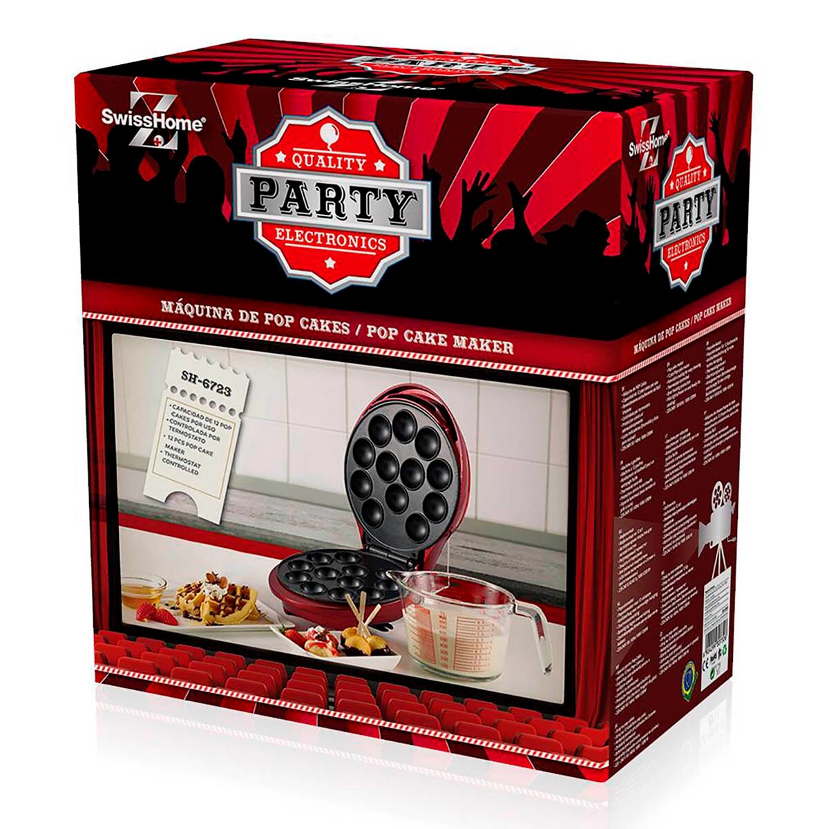 Máquina de pop cakes Party de Swiss home, original, divertida, innovadora, potente, rapida, portatil, antiadherente, segura, fácil uso y limpieza, maquina dulces, maquina para hacer pop cakes