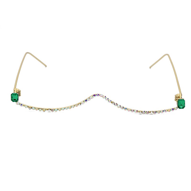 Diamond Eyeglasses Frame For Women Luxury Crystal Half Frame Glasses Colorful Chain Red Green Pink Rhinestone Glasses: 5