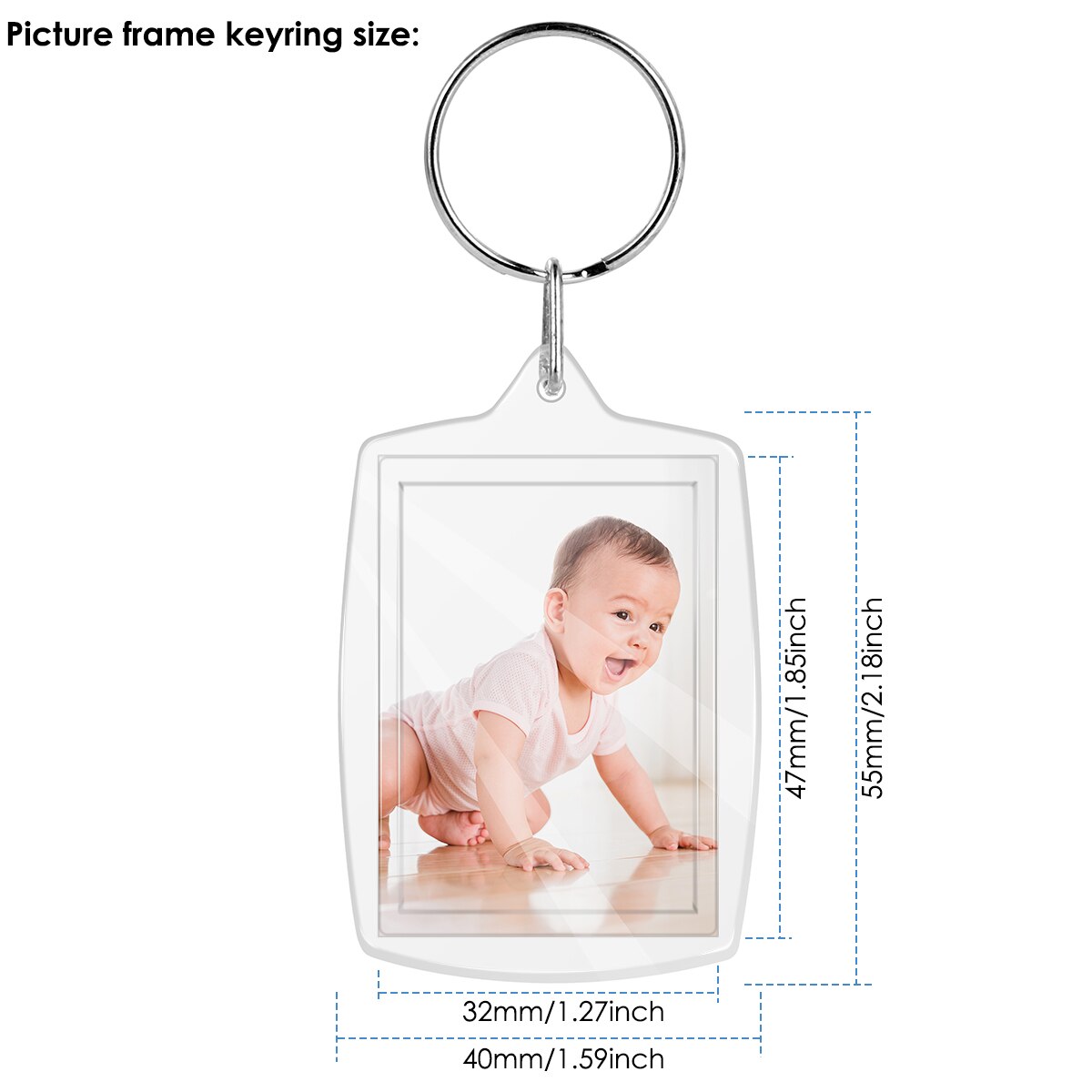25/50PCS Transparent Blank Acrylic Key Chain Photo Picture Frame Keyring Keychain Key Holder Rectangle Photo Frame Key Ring
