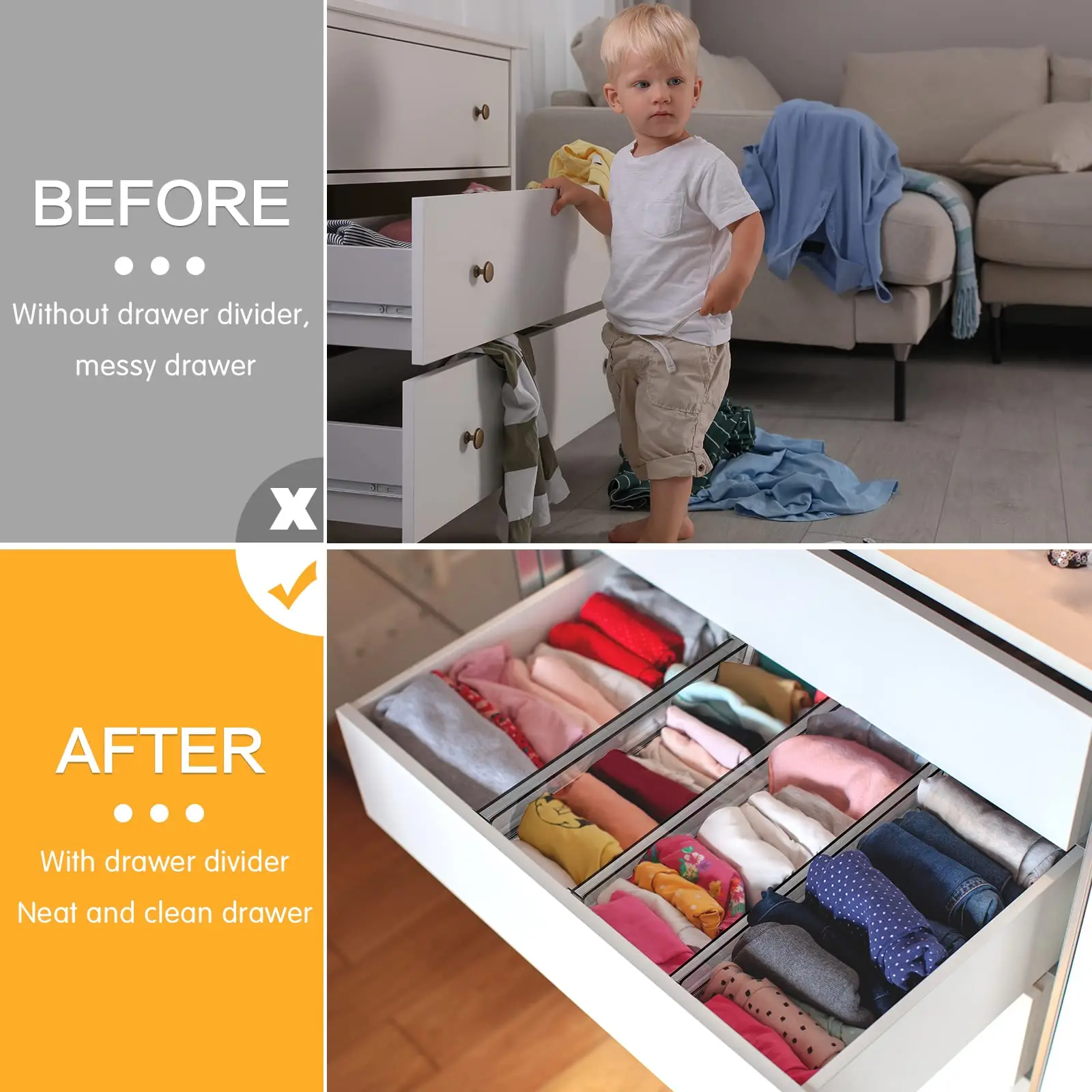 MELSync-Organisateurs de cuisine réglables, séparateurs de proximité en plastique transparent pour vêtements et cosmétiques, paquet de 4/8