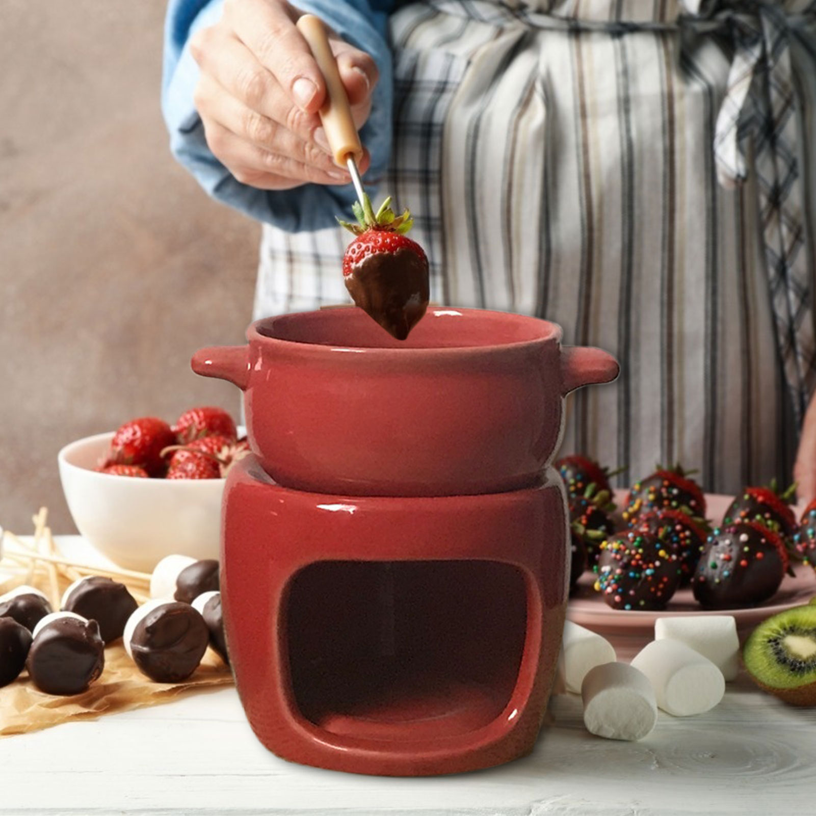 Ceramic Small Cheese Pot Cheese Chocolate Fondue Furnace Fondue Set Premium Porcelain Melting Pot For Cheese Chocolate