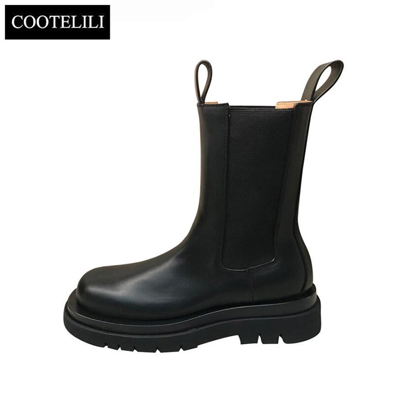 Cootelili couro botas femininas marca outono inverno quente curto tornozelo botas plataforma sapatos de água à prova dwaterproof água sapatos antiderrapante