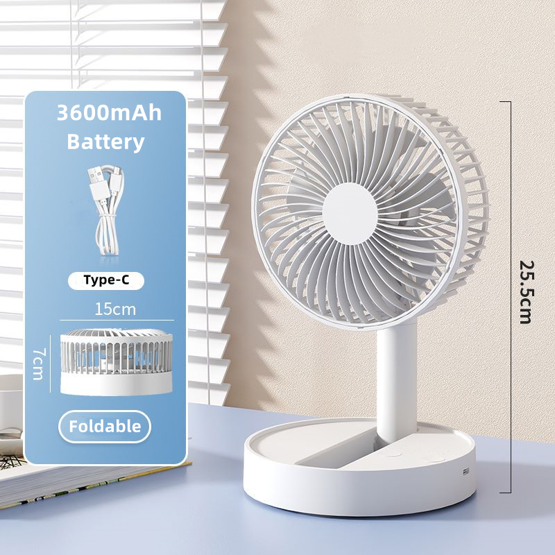 USB opvouwbare ventilator met 4 snelheden en timing, op batterijen werkende miniventilator voor slaapkamer, binnen of buiten, tafelventilator: Light Grey