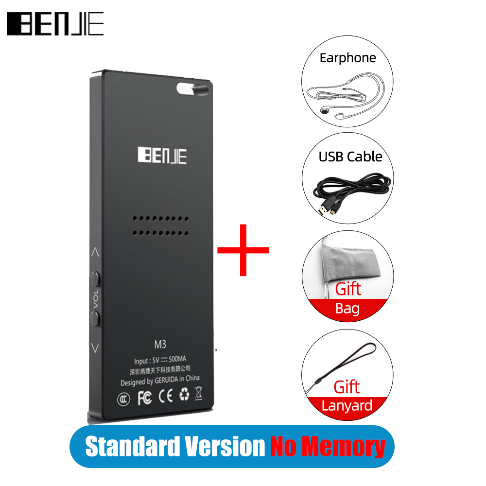 BENJIE-reproductor MP3 M3 sin pérdidas, Audio portátil HiFi, Bluetooth, Compatible con MP3 con altavoz incorporado, Radio FM, E-Book, Compatible con tarjeta TF: No memory Black