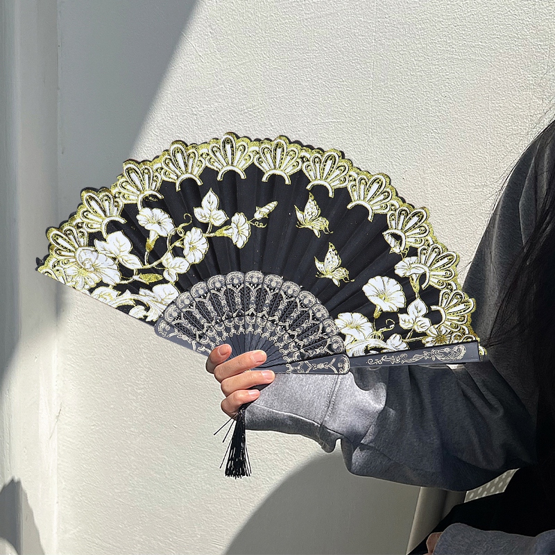 Éventail pliant imprimé de fleurs, éventails à main pour peinture et dessin, éventail décoratif de danse de Style chinois, décoration de maison pour fête de mariage