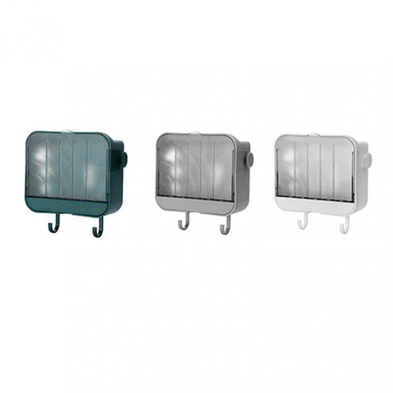 1PC Vertical Soap Box With Dust Cover Bathroom Nail Free Wall Mounted Soap Storage Rack With Hooks Plastic Soap Holder