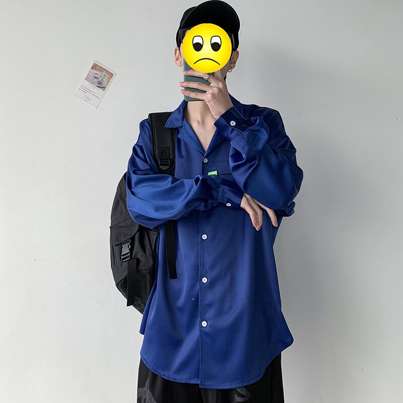 Klänningskjorta herr enfärgade affärs-vardagsskjortor herr streetwear social herrskjorta vild lös långärmad skjorta